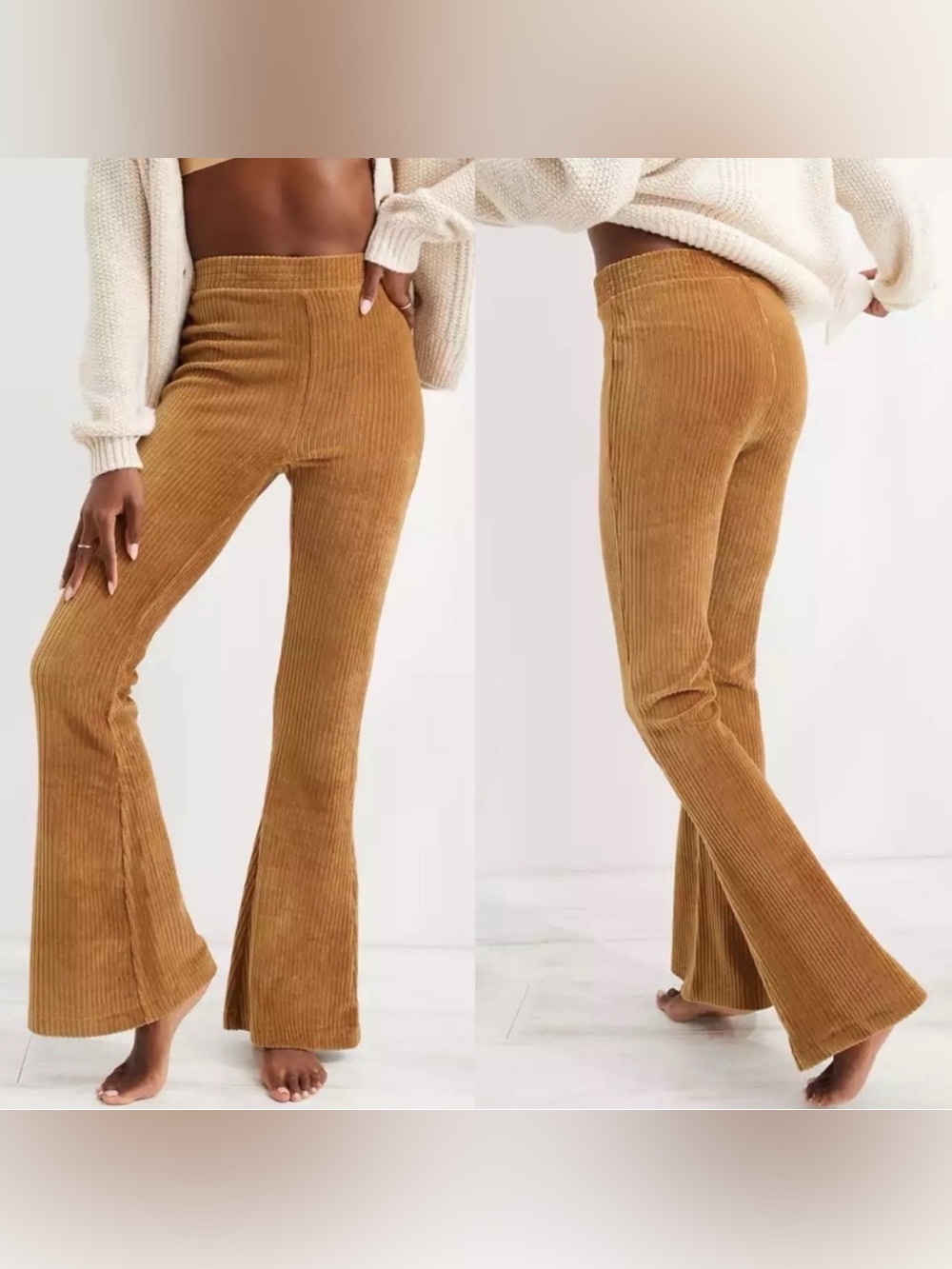 Aerie Groove On‎ Velour High Waisted Brown Flare Pant